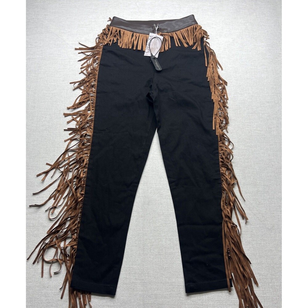 Chic Black and Brown Fringe Flare Pants